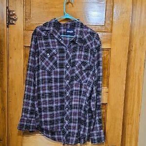Wrangler Purple and Black Long Sleeve Flannel Snap Front Shirt XL